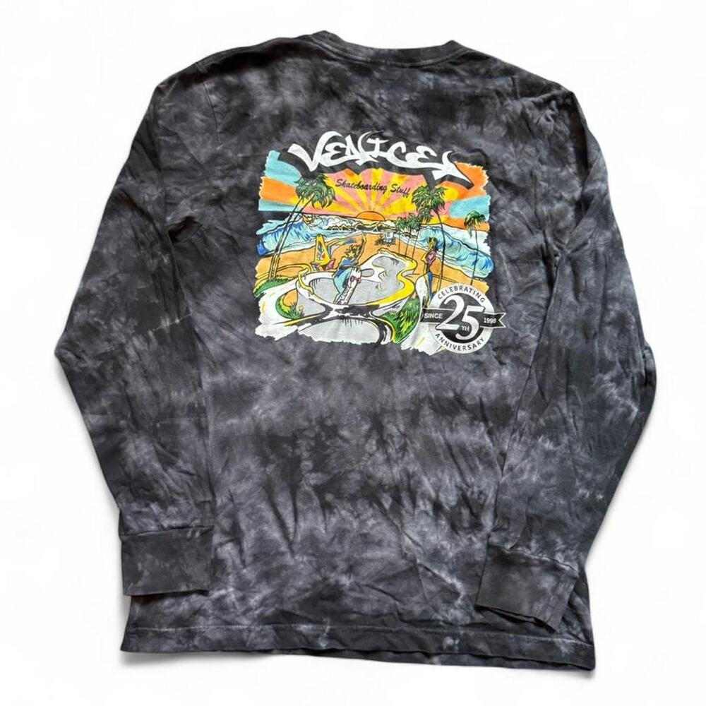Venice Skateboarding 90s Grunge Skate Black Grey Tie-Dye Graphic LS Shirt — OS